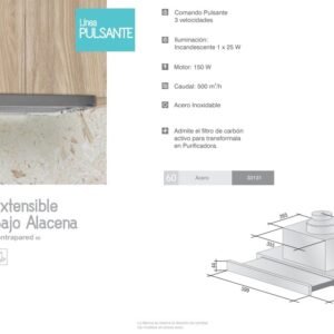 CAMPANA COCINA LLANOS EXTENS ACERO B/AL