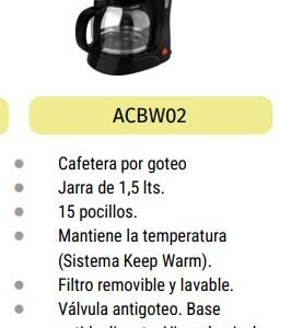 CAFETERA WHITEBLACK 1.5 FILTRO REMOVIBLE