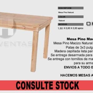 MESA PINO MOYANO 160X80 PATA 3X3 LISA