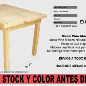 MESA PINO MOYANO 140X80 PATA 3X3 LISA