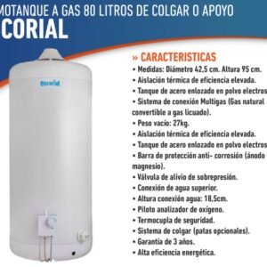 TERMOTANQUE ESCORIAL 80 LTS DE COLGAR