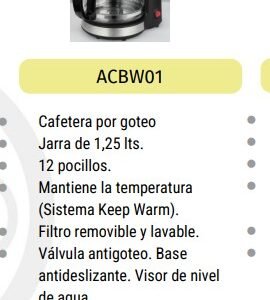 CAFETERA WHITEBLACK 1.25 FITR REMOV B/AC