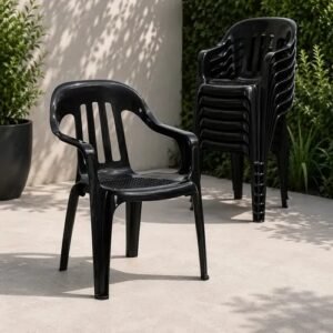 SILLA PVC PASADENA CON APOYABRAZOS NEGRA