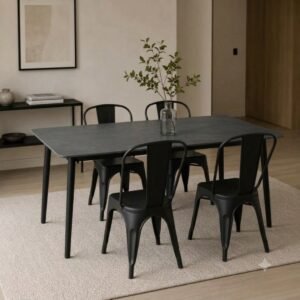 MESA PIEDRA GRAFIT + 4SILLAS TOLIX PVC N
